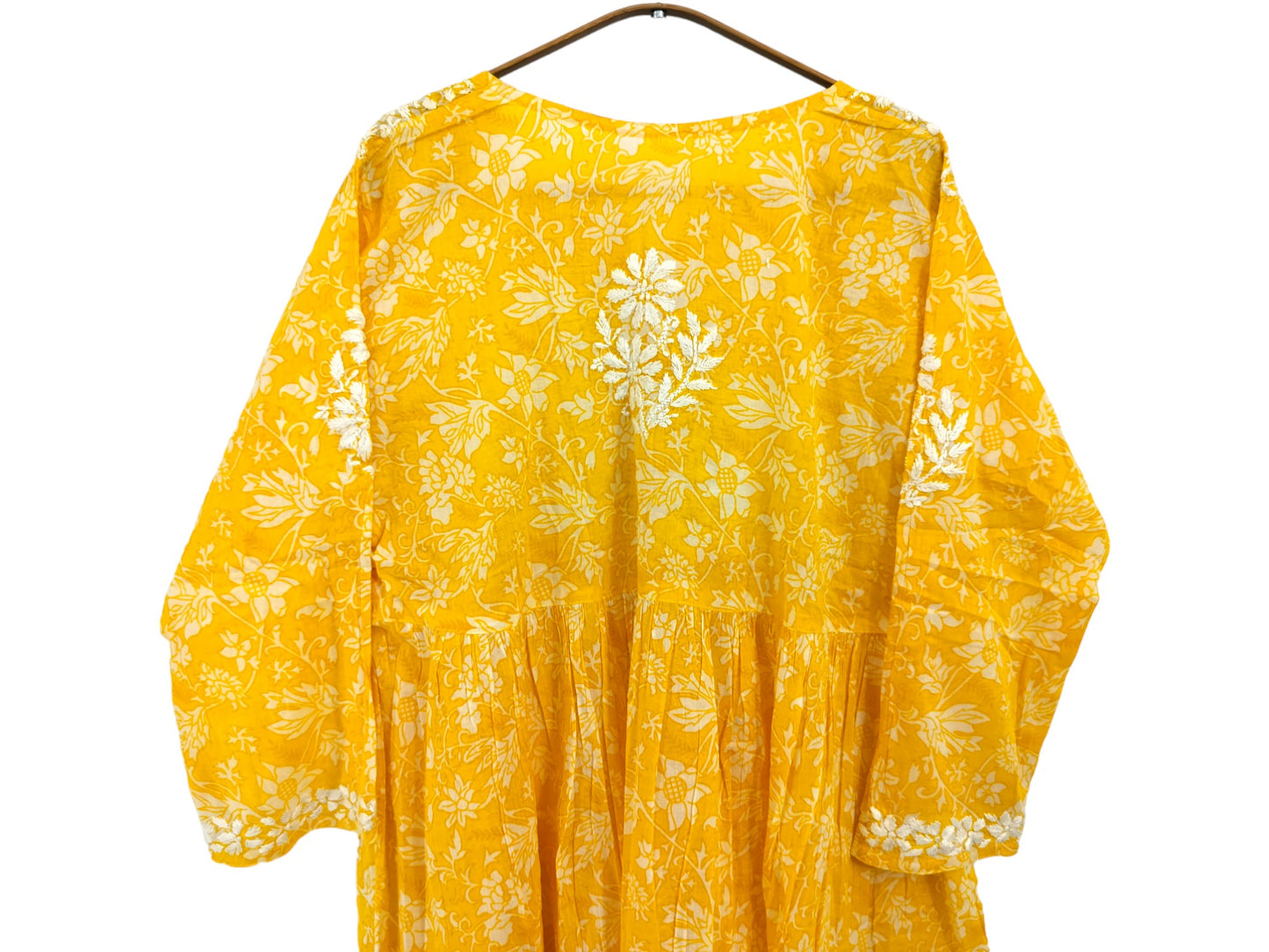 YELLOW MULMUL PRINTED SHORT FROCK
