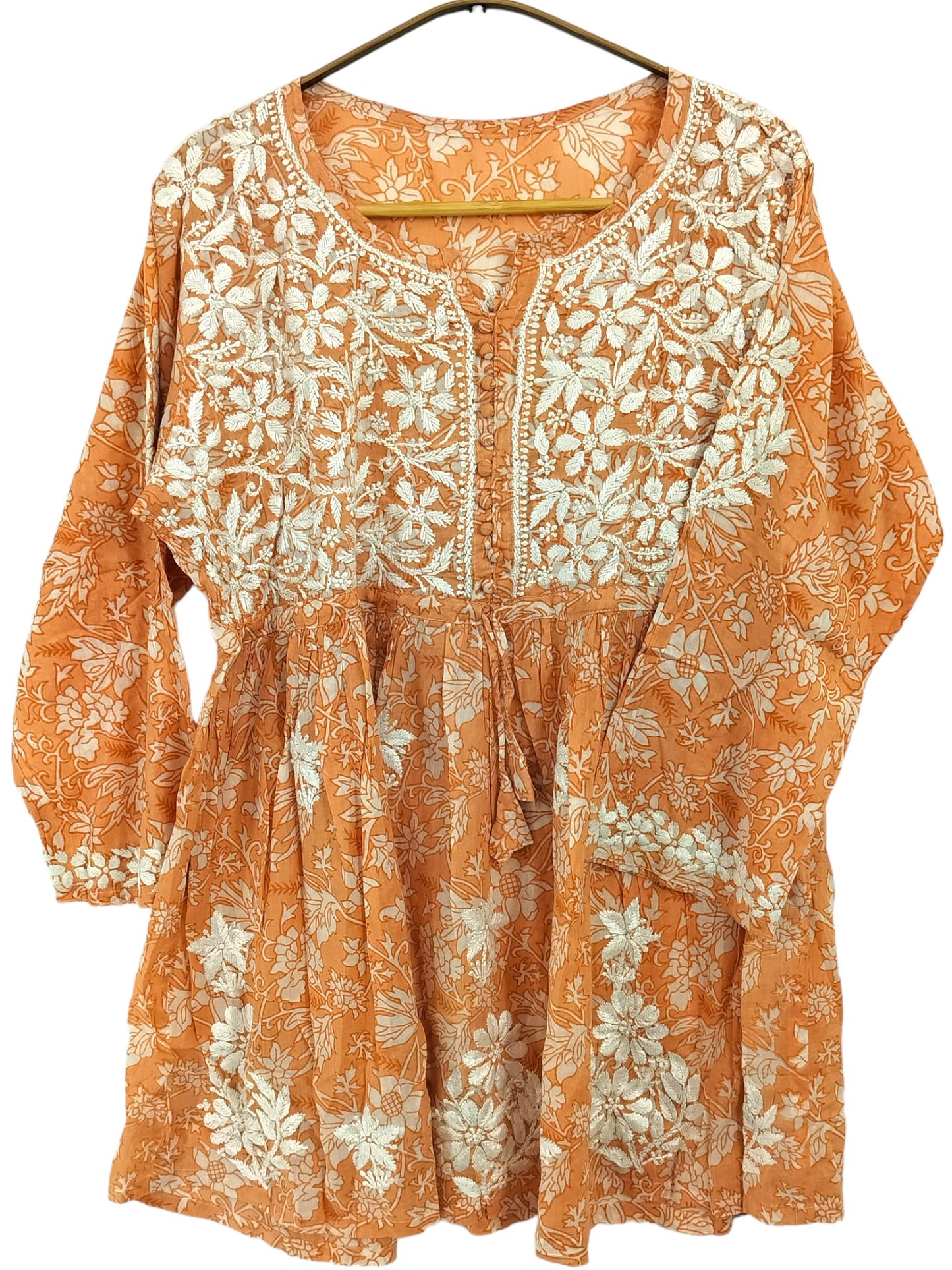 ORANGE MULMUL PRINTED SHORT FROCK