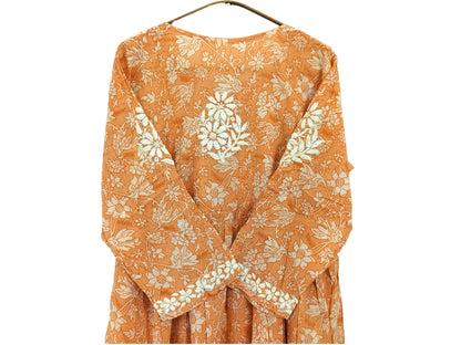 ORANGE MULMUL PRINTED SHORT FROCK