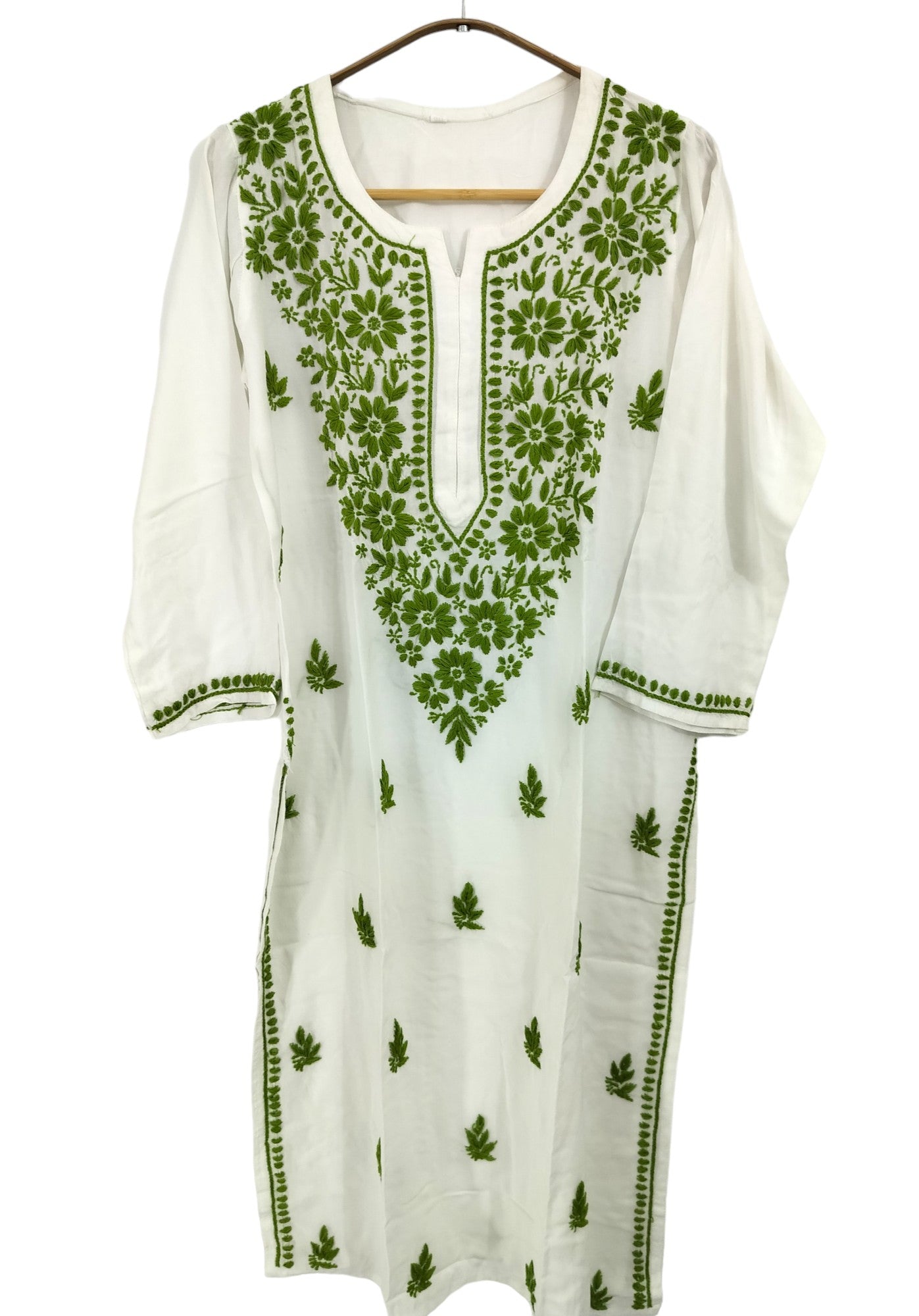 WHITE AND GREEN LONG RAYON KURTA