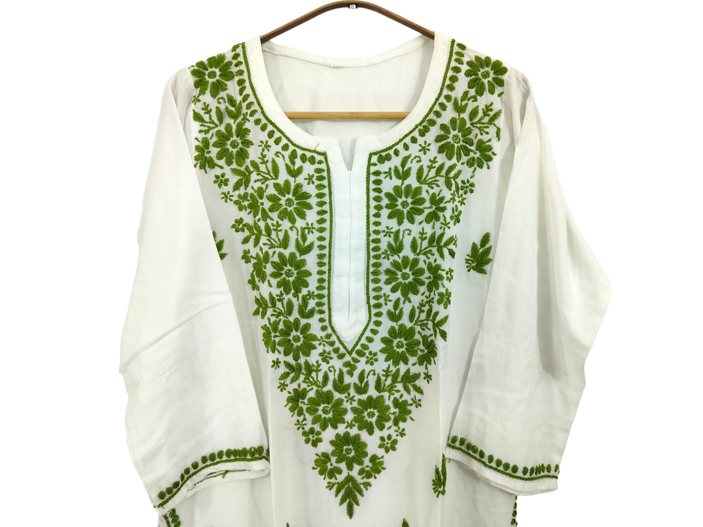 WHITE AND GREEN LONG RAYON KURTA