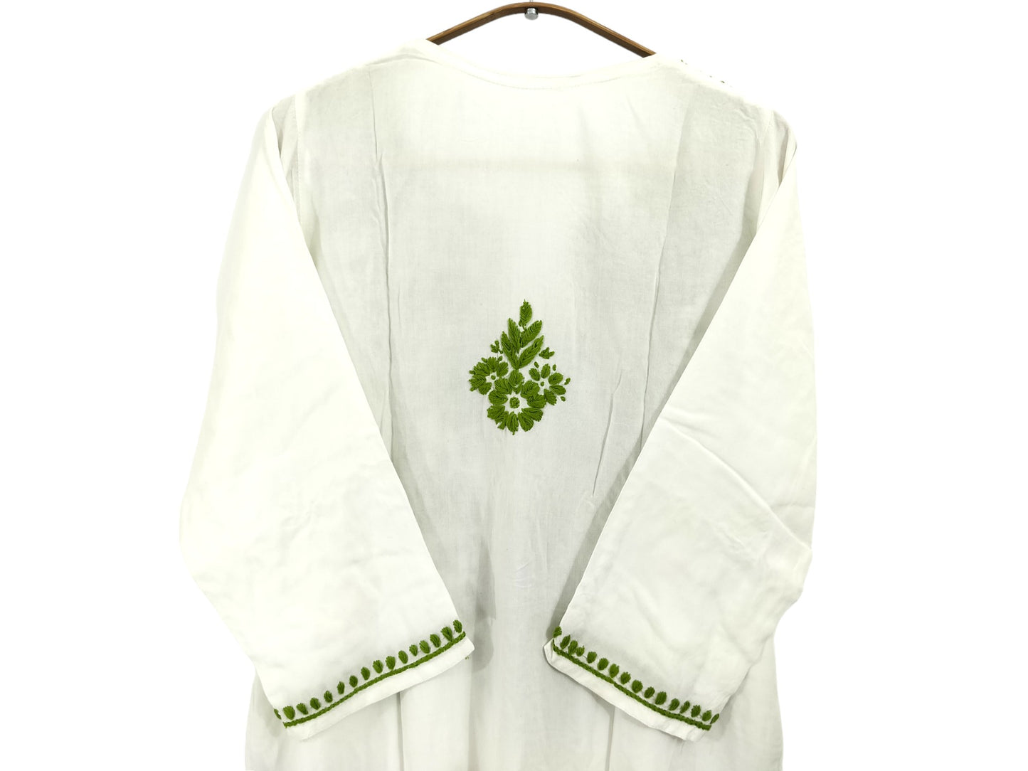 WHITE AND GREEN LONG RAYON KURTA