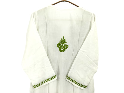 WHITE AND GREEN LONG RAYON KURTA