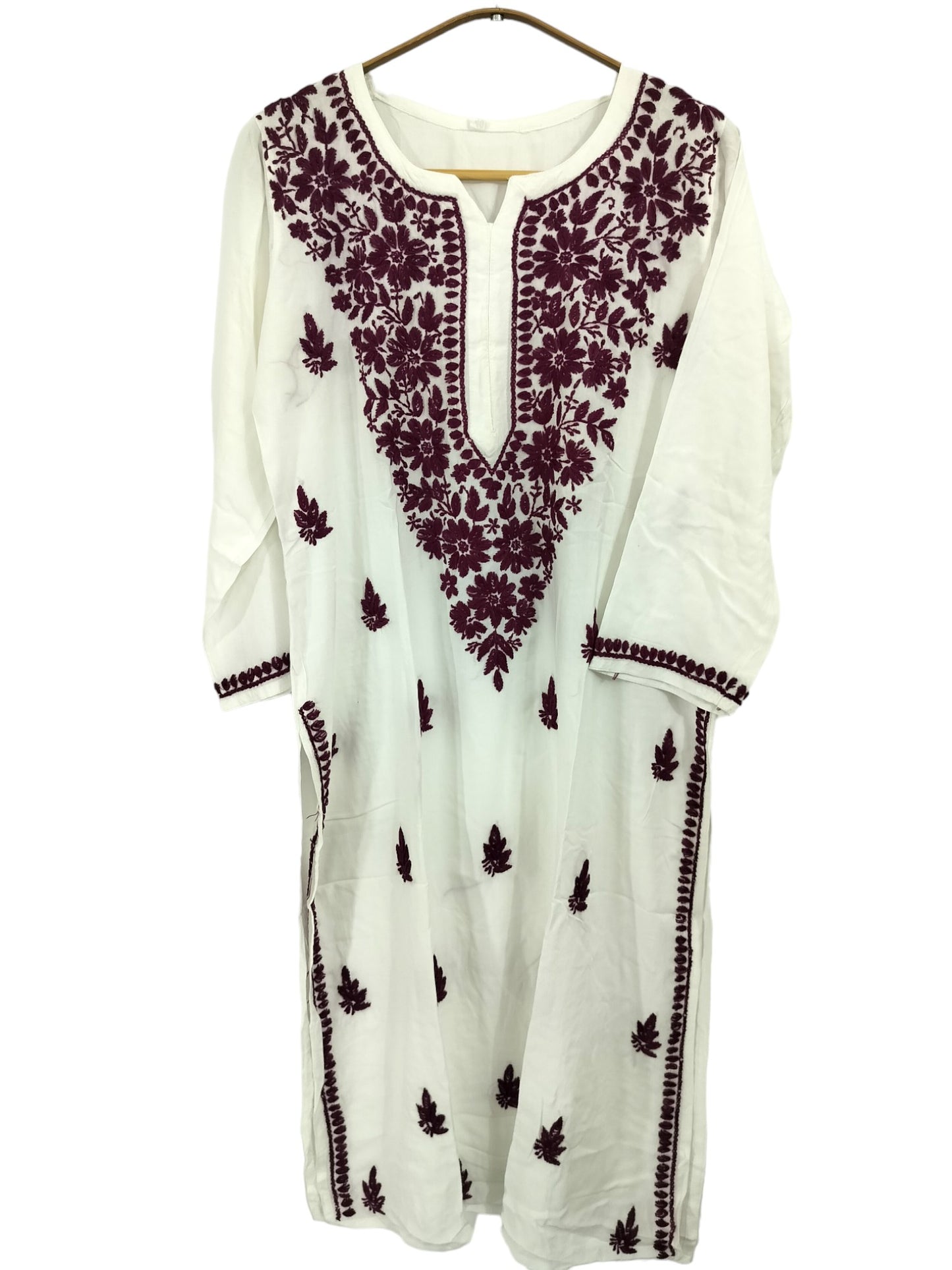 WHITE AND PURPLE LONG RAYON KURTA