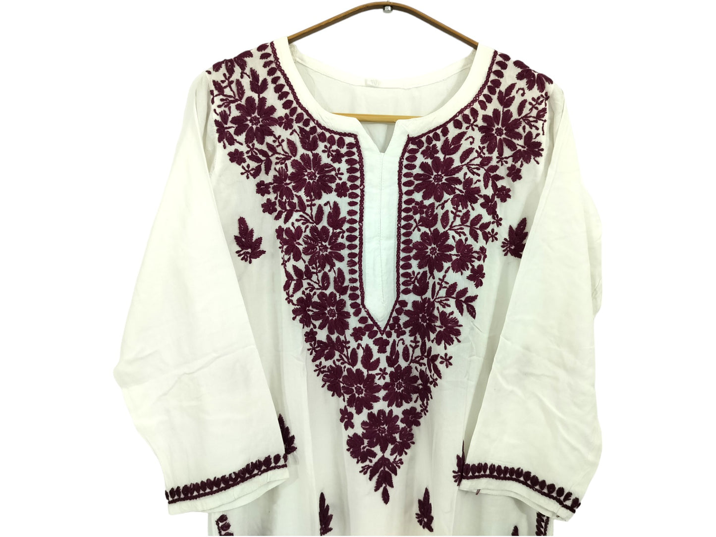 WHITE AND PURPLE LONG RAYON KURTA