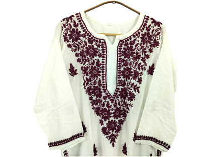 WHITE AND PURPLE LONG RAYON KURTA