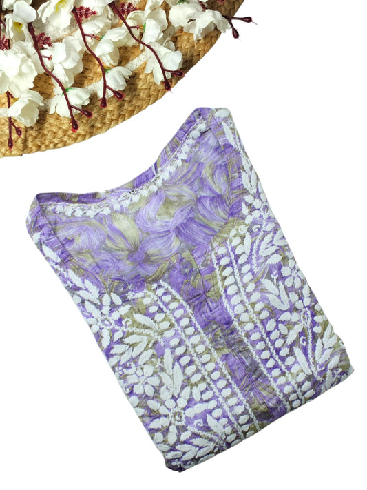 LIYANA LAVENDER MULMUL LONG KURTA WITH 3D CHIKANKARI