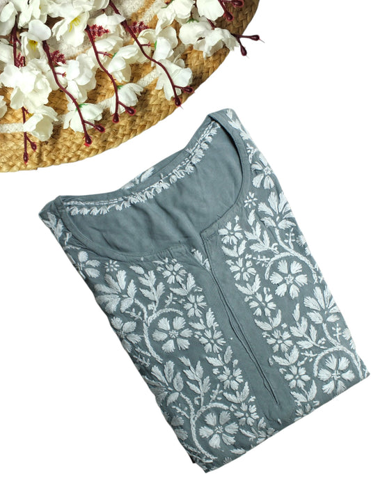 GREY LONG RAYON CHIKANKARI KURTA