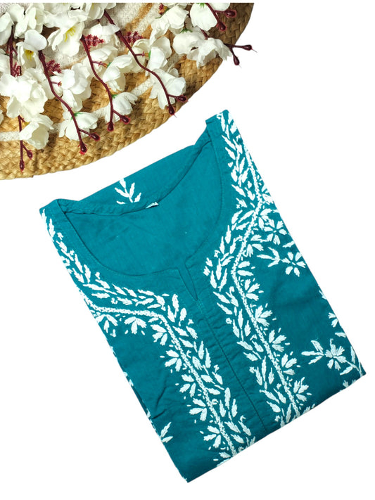 TEAL GREEN COTTON LONG KURTA