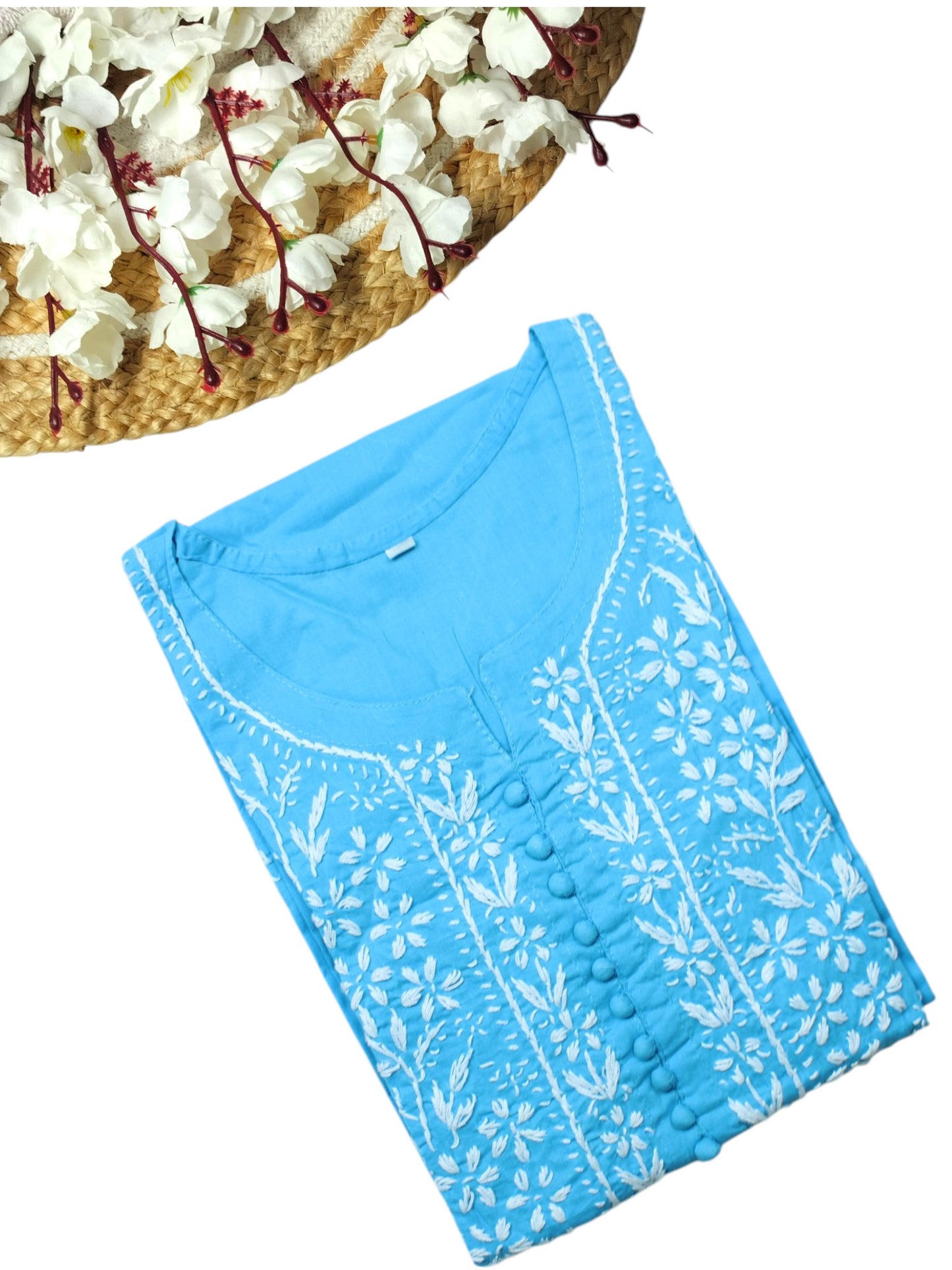 AYAT SKY BLUE COTTON LONG KURTA