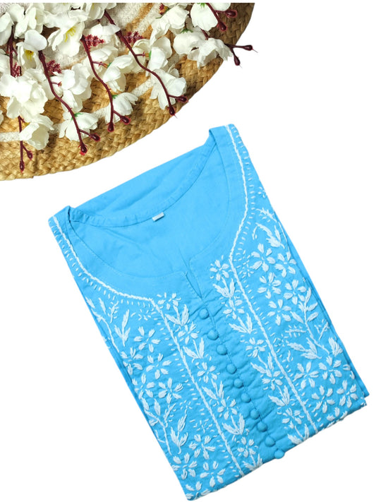 AYAT SKY BLUE COTTON LONG KURTA