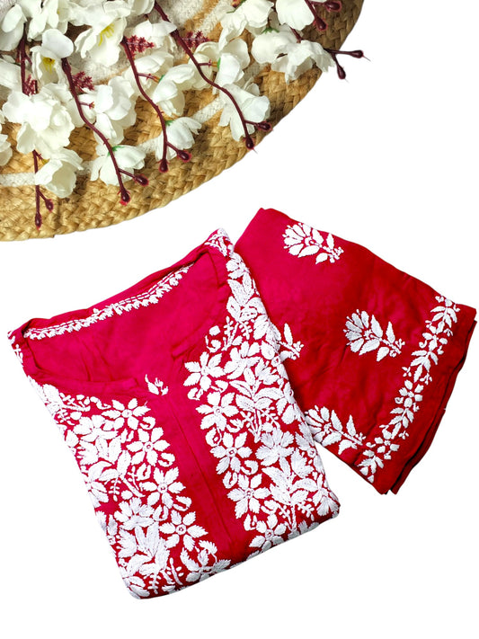 ANAYAH RANI PINK KURTA SET WITH FLORAL CHIKANKARI