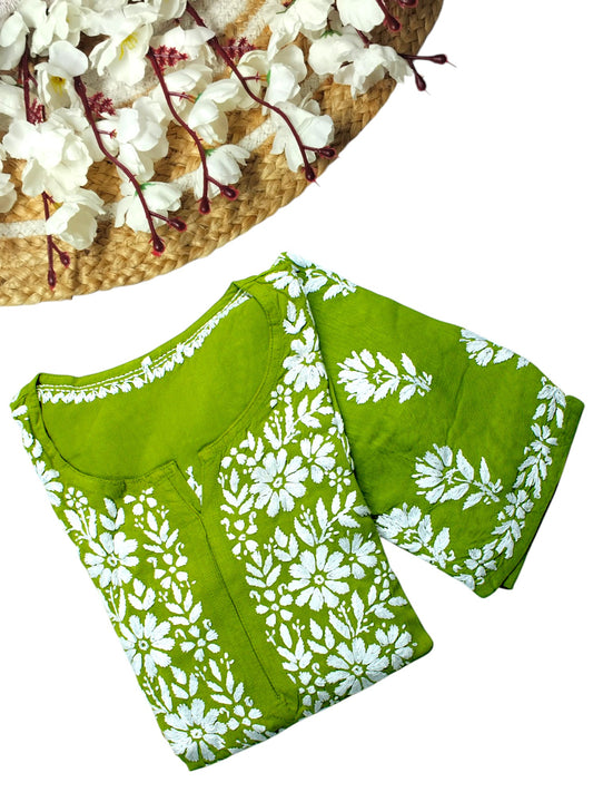 ANAYAH MEHNDI GREEN KURTA SET WITH FLORAL CHIKANKARI