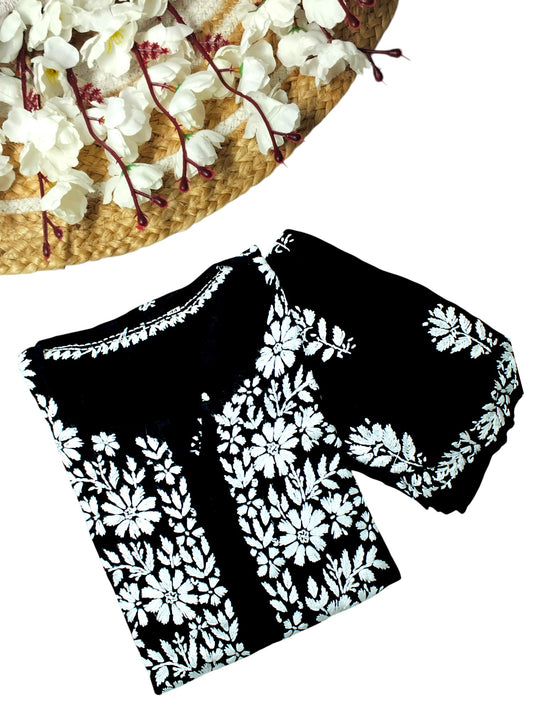 ANAYAH BLACK KURTA SET WITH FLORAL CHIKANKARI