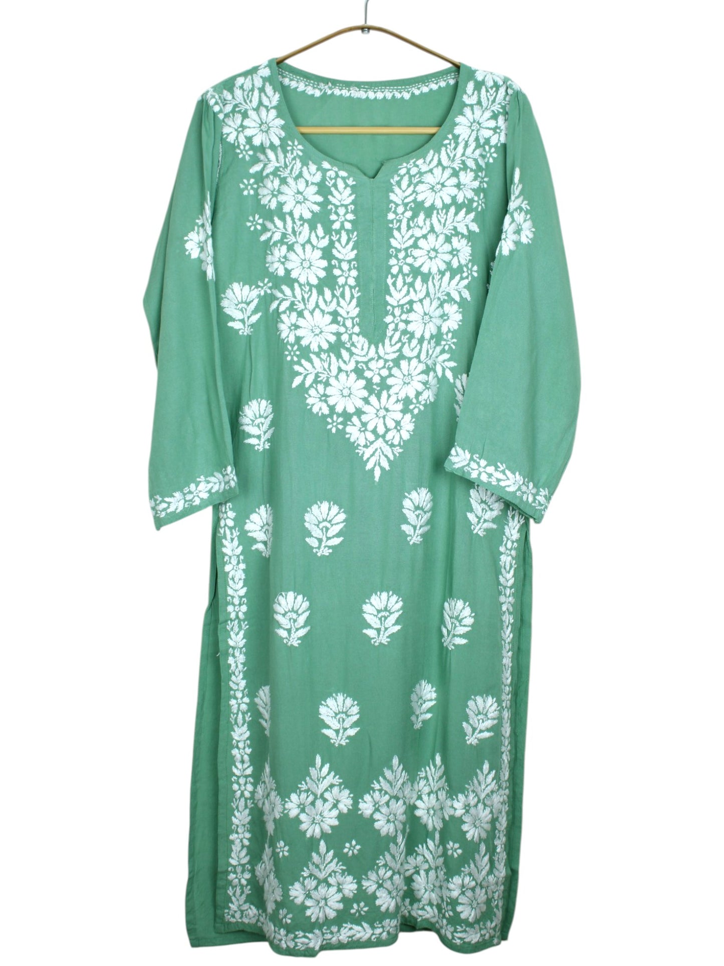 ANAYAH PISTA GREEN KURTA SET WITH FLORAL CHIKANKARI