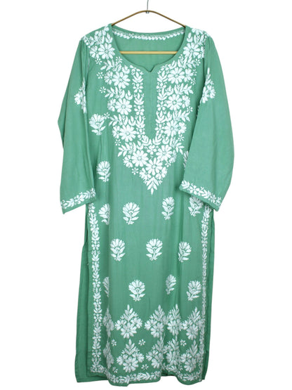 ANAYAH PISTA GREEN KURTA SET WITH FLORAL CHIKANKARI
