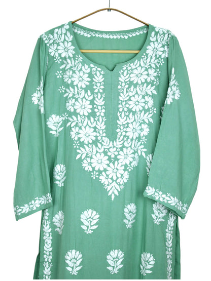 ANAYAH PISTA GREEN KURTA SET WITH FLORAL CHIKANKARI