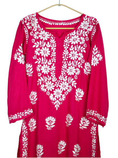 ANAYAH RANI PINK KURTA SET WITH FLORAL CHIKANKARI