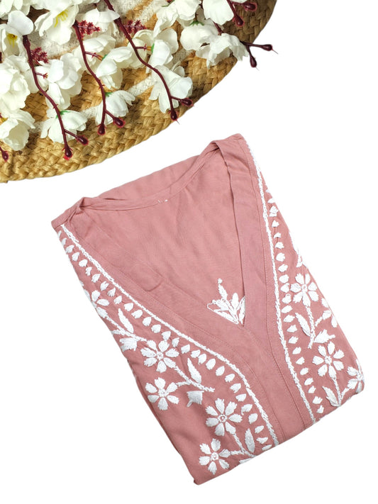 ZIMAL ELEGANT DUSTY PEACH LONG RAYON KURTA
