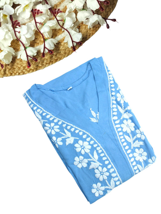ZIMAL ELEGANT POWDER BLUE LONG RAYON KURTA