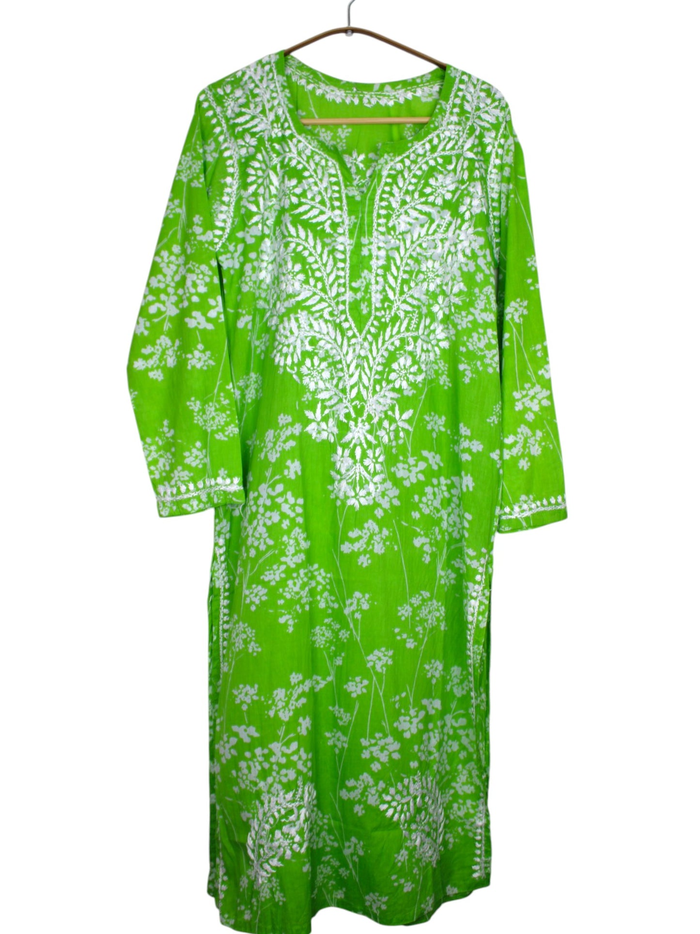 PARROT GREEN MULMUL PRINTED LONG KURTA