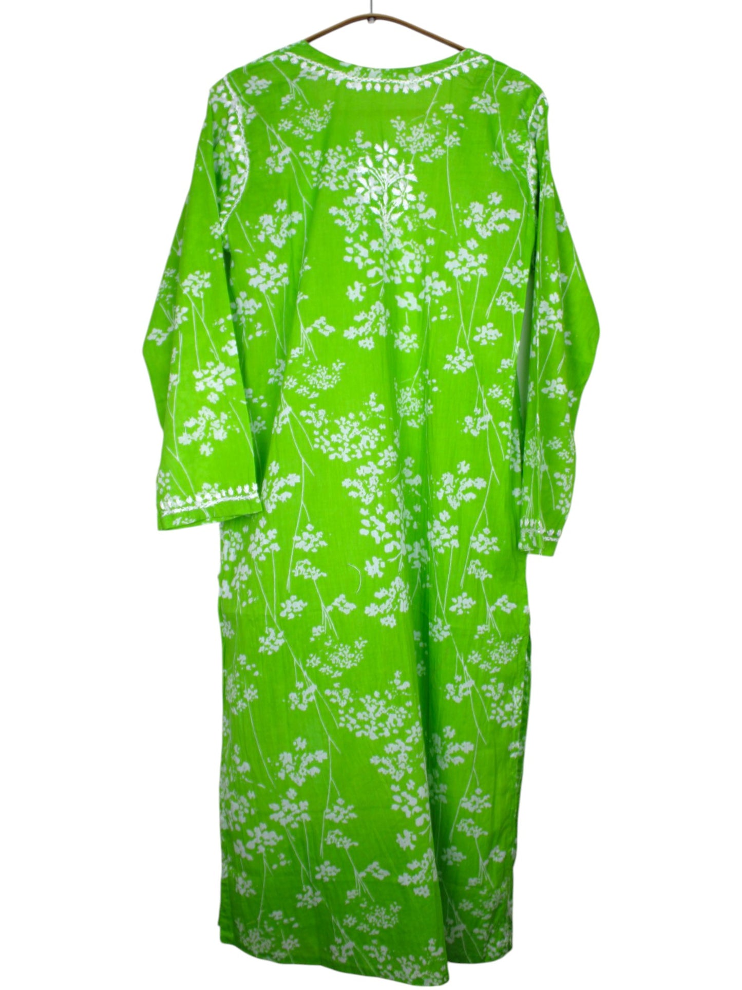 PARROT GREEN MULMUL PRINTED LONG KURTA