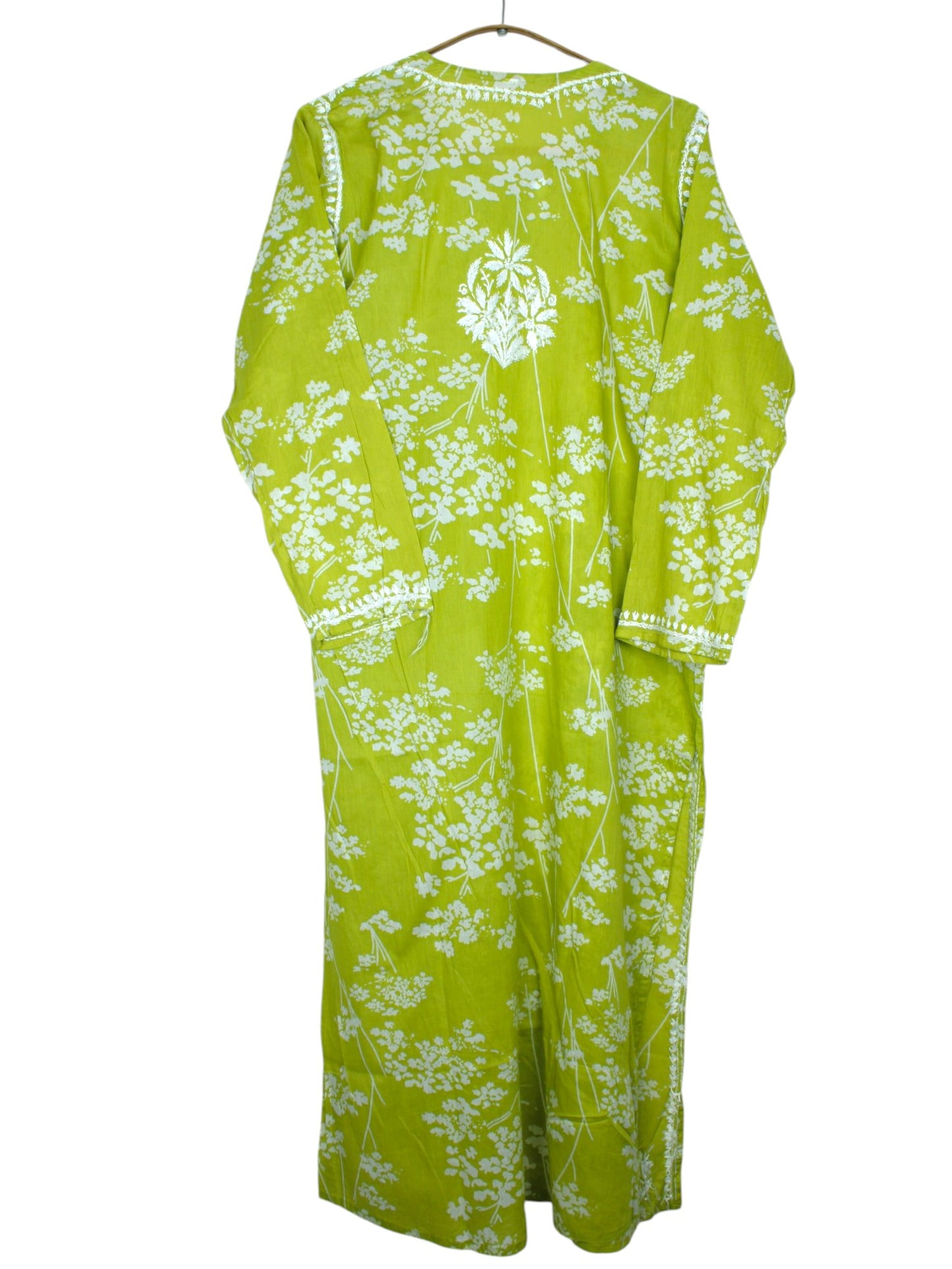 LIME GREEN MULMUL PRINTED LONG KURTA