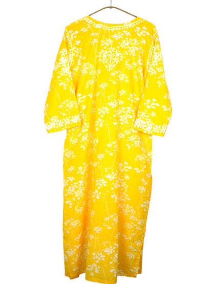 YELLOW MULMUL PRINTED LONG KURTA