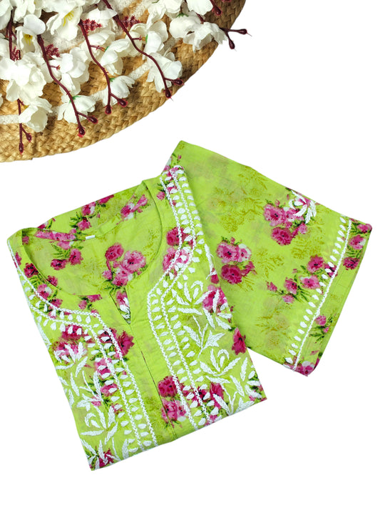 DANIA GREEN LONG MULMUL KURTA SET