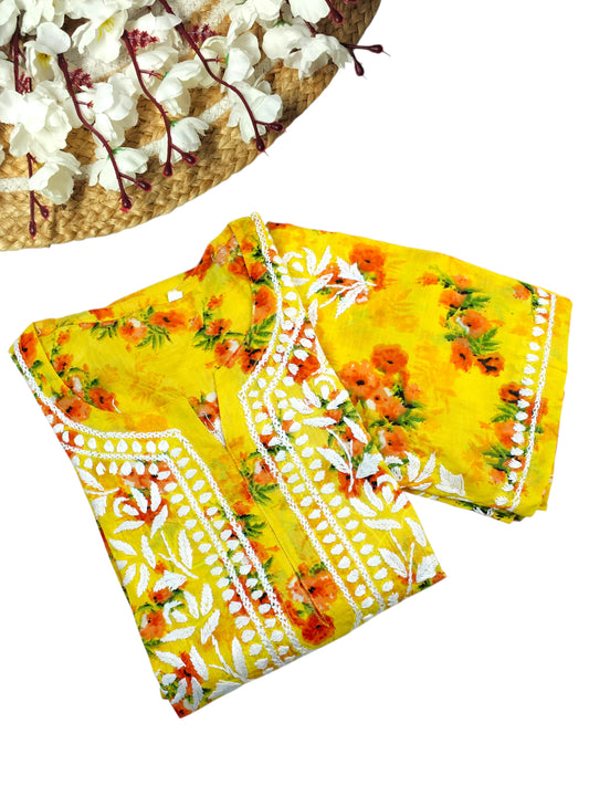 DANIA YELLOW LONG MULMUL KURTA SET