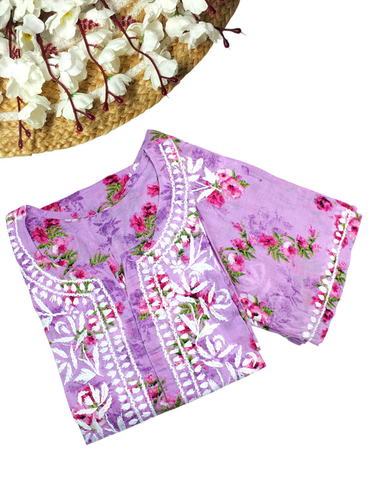 DANIA LAVENDER LONG MULMUL KURTA SET