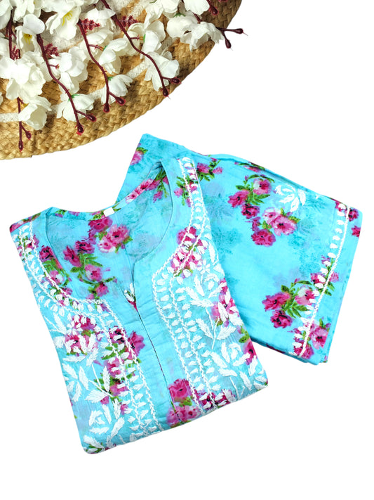 DANIA BLUE LONG MULMUL KURTA SET