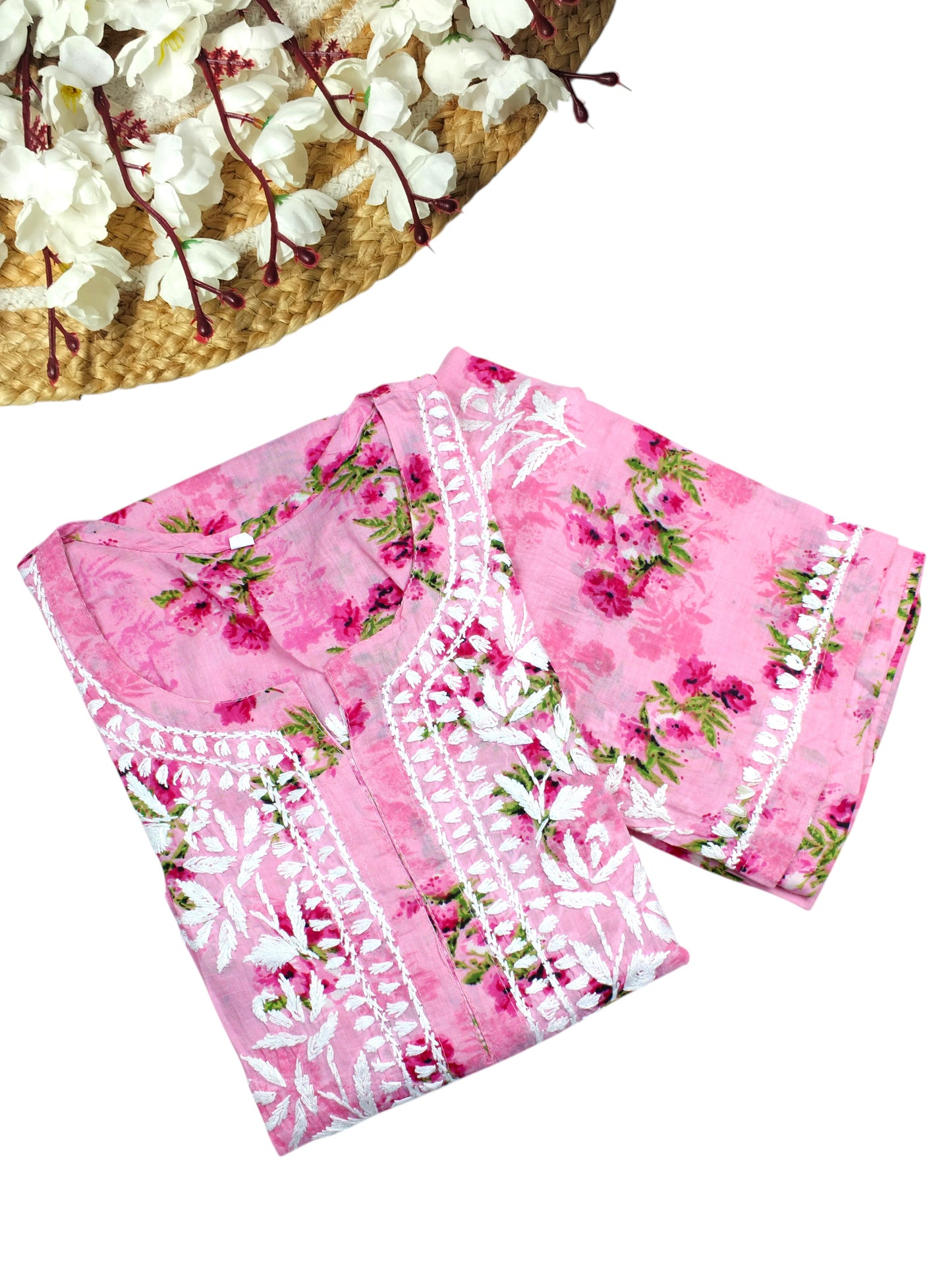 DANIA PINK LONG MULMUL KURTA SET