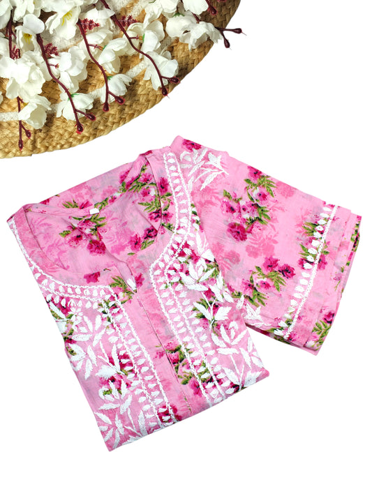 DANIA PINK LONG MULMUL KURTA SET