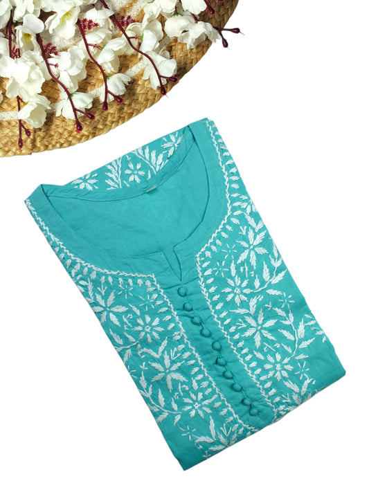 AYAT SEA BLUE COTTON LONG KURTA