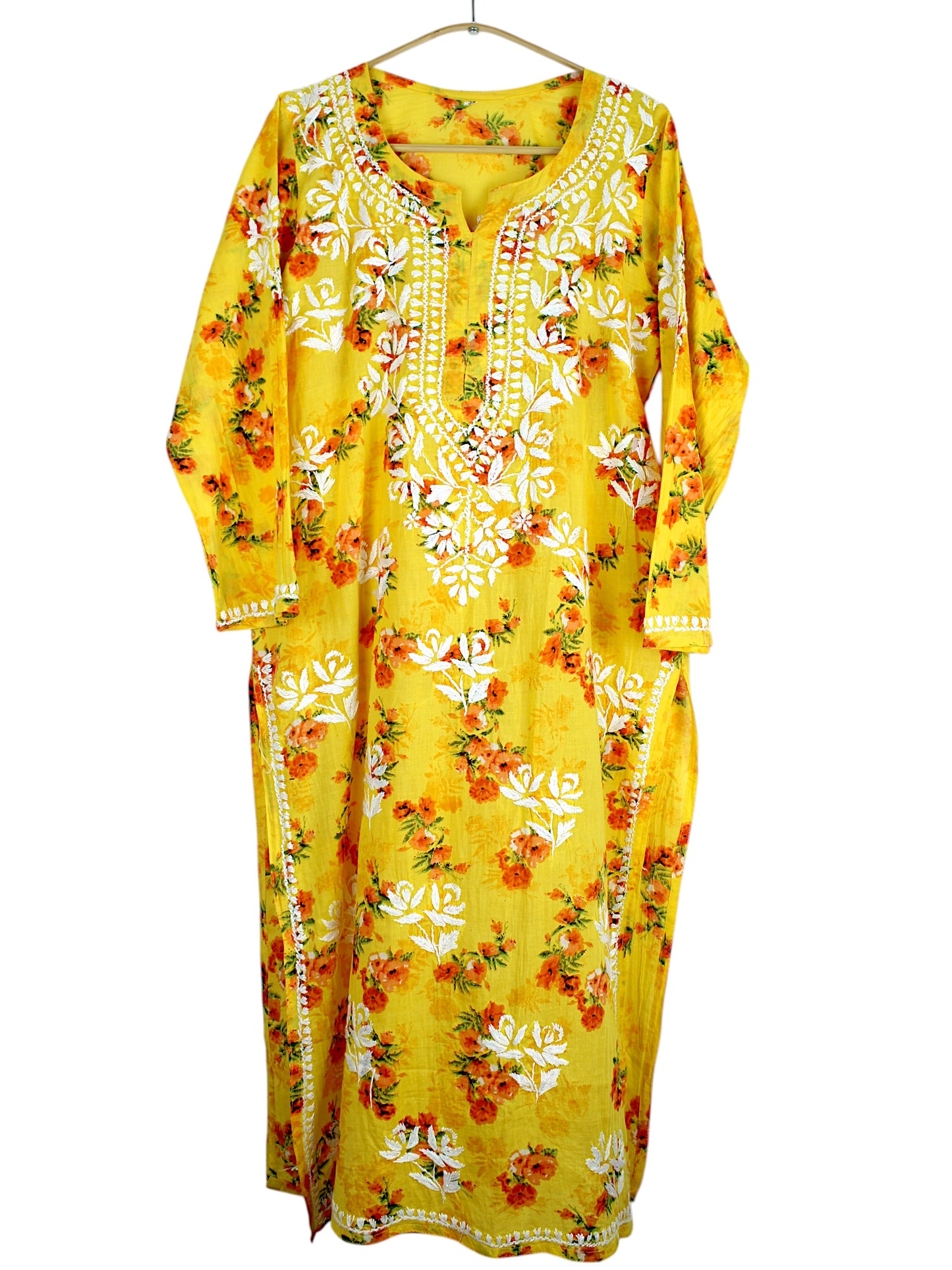 DANIA YELLOW LONG MULMUL KURTA SET