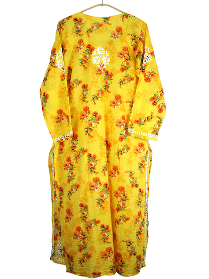 DANIA YELLOW LONG MULMUL KURTA SET