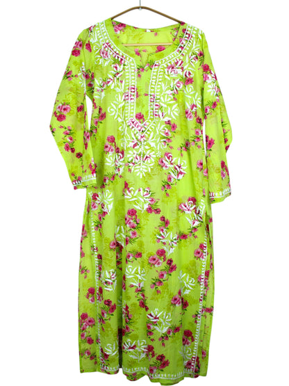 DANIA GREEN LONG MULMUL KURTA SET