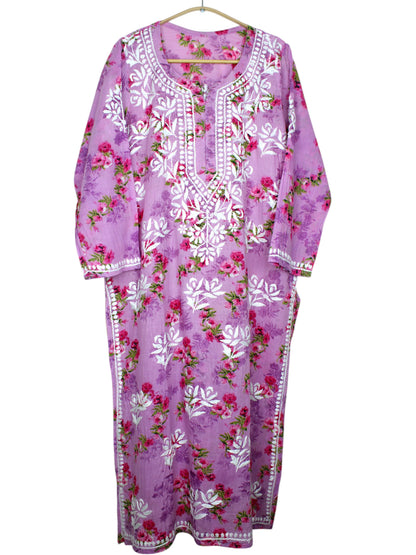 DANIA LAVENDER LONG MULMUL KURTA SET