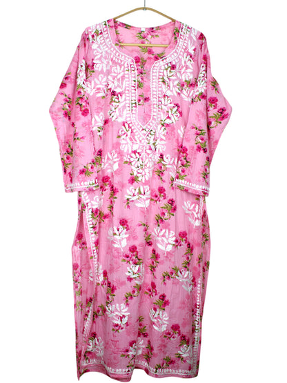 DANIA PINK LONG MULMUL KURTA SET