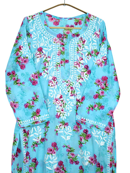 DANIA BLUE LONG MULMUL KURTA SET