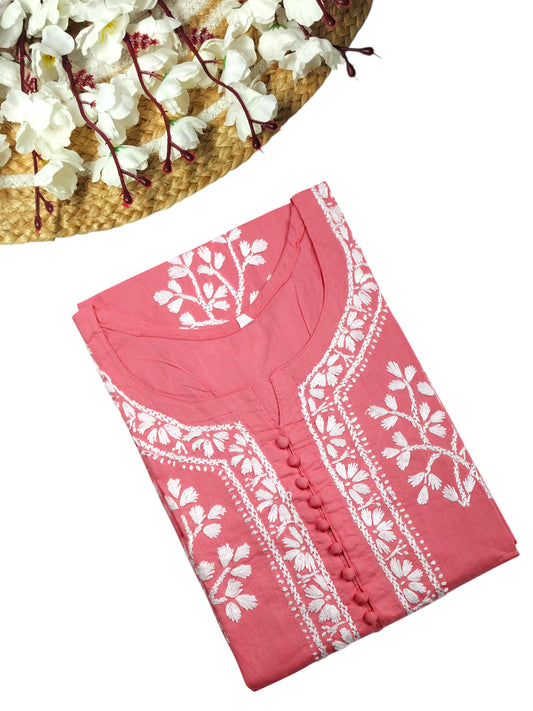 DUA PEACH COTTON LONG KURTA