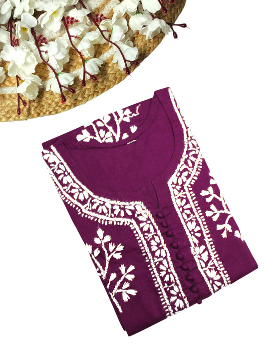 DUA PLUM COTTON LONG KURTA