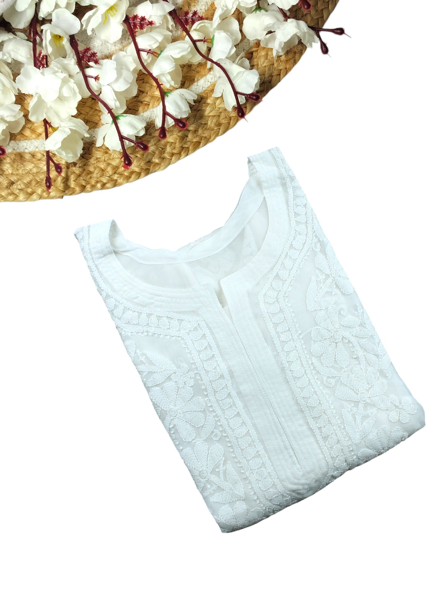 LAYLA WHITE GEORGETTE LONG KURTA