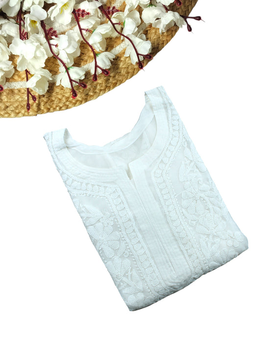 LAYLA WHITE GEORGETTE LONG KURTA