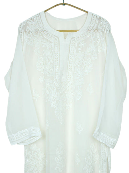 LAYLA WHITE GEORGETTE LONG KURTA