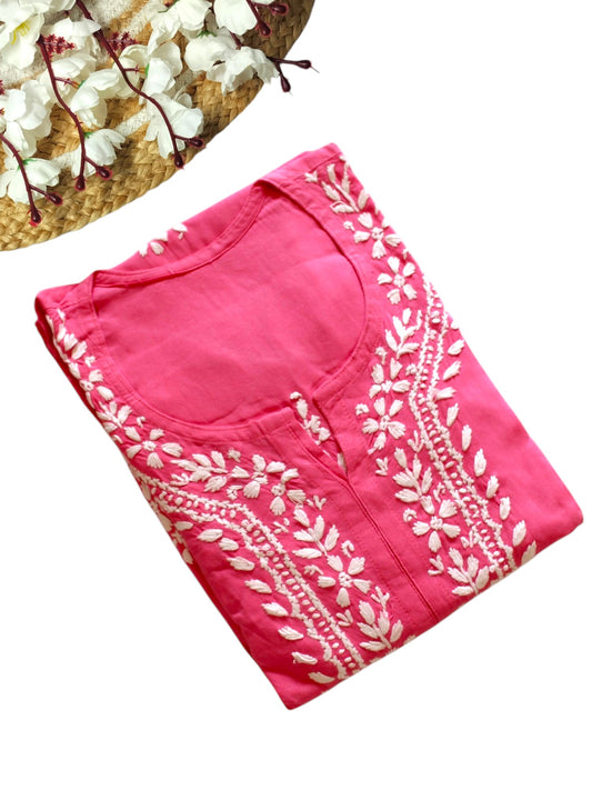 PINK LONG RAYON KURTA WITH FLORAL PATTERN