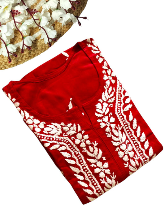MAROON LONG RAYON KURTA WITH FLORAL PATTERN