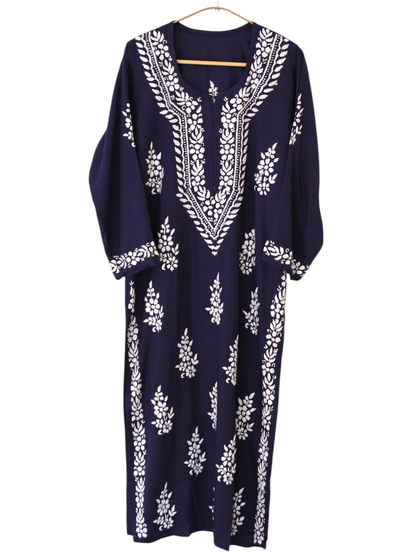 NAVY BLUE LONG RAYON KURTA WITH FLORAL PATTERN