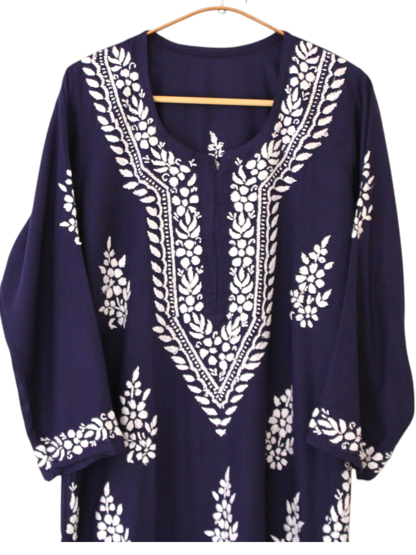 NAVY BLUE LONG RAYON KURTA WITH FLORAL PATTERN